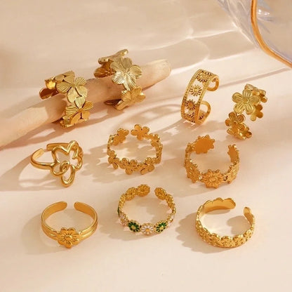 Minimalist Flower 304 Stainless Steel Plating Open Rings