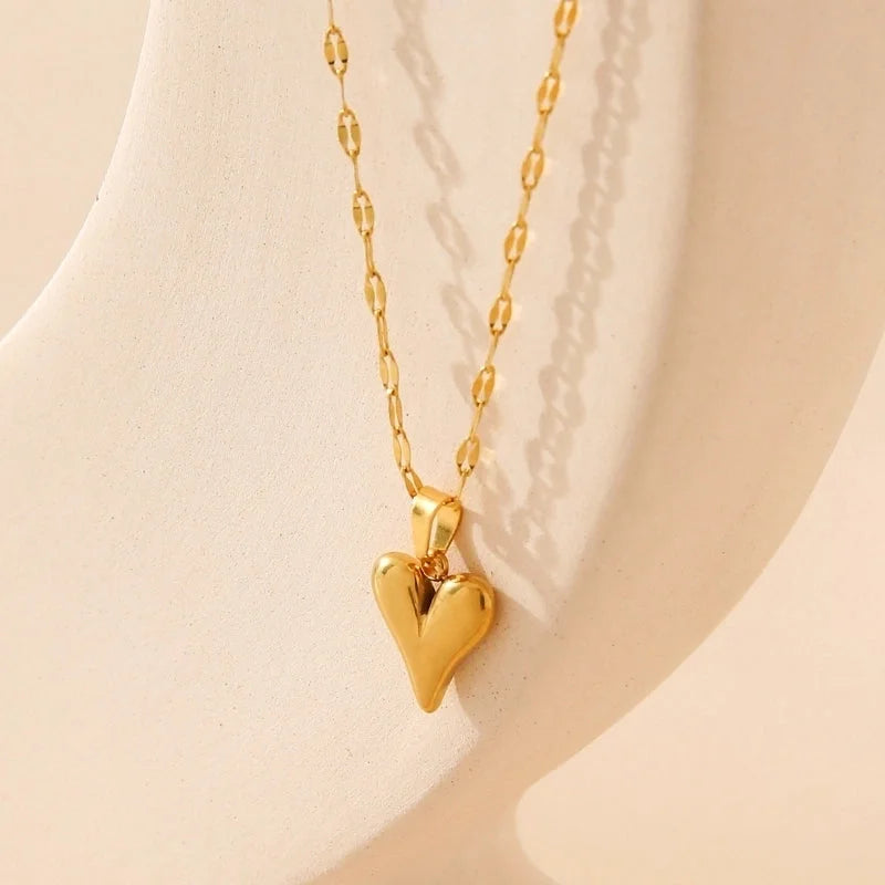 Elegant Minimalist Heart Shape 304 Stainless Steel Copper 18K Gold Plated Plating Pendant Necklace