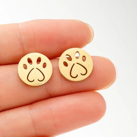 1 Pair Sweet Minimalist Paw Print Plating 304 Stainless Steel 18K Gold Plated Ear Studs