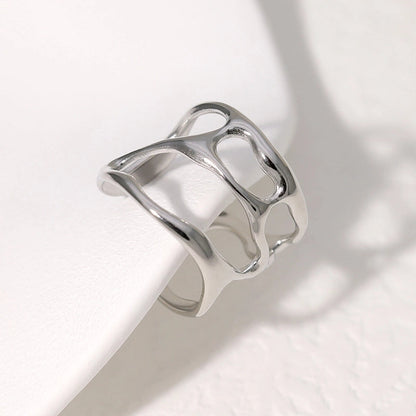 Casual Minimalist Geometric 304 Stainless Steel Hollow Out Inlay Open Rings