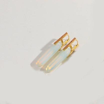 1 Pair Elegant Minimalist Commute Irregular Inlay Natural Stone Copper Zircon 14K Gold Plated Earrings