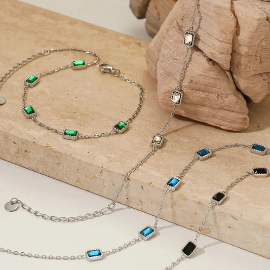 Hawaiian Vacation Modern Style Square 304 Stainless Steel Zircon 16K Gold Plated White Gold Plated Gold Plated Plating Inlay Bracelets Anklet Necklace