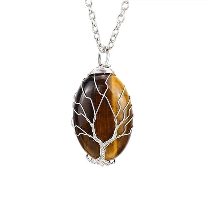 Minimalist Leaf Alloy Natural Stone Knitting Pendant Necklace