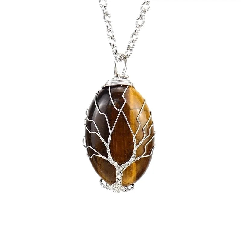 Minimalist Leaf Alloy Natural Stone Knitting Pendant Necklace