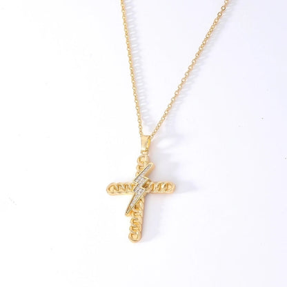 Hip-Hop Retro Cross 304 Stainless Steel Copper Plating Inlay K Gold Plated Zircon Pendant Necklace