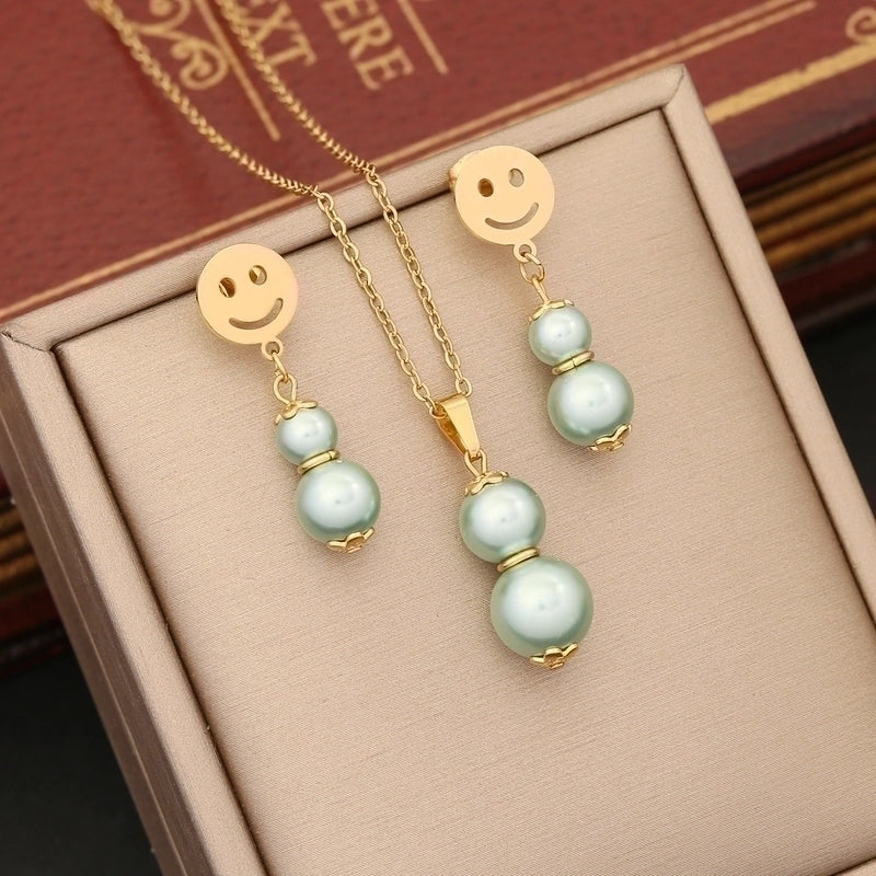 Stainless Steel Artificial Pearl 18K Gold Plated Commute Patchwork Gourd Jewelry Set