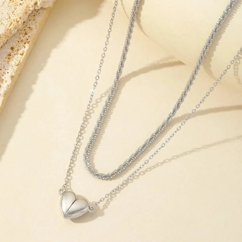 Casual Romantic Heart Shape 304 Stainless Steel 18K Gold Plated Double Layer Necklaces