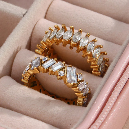 Women Fashion Circle Geometric Stainless Steel 18K Gold Plated Rings