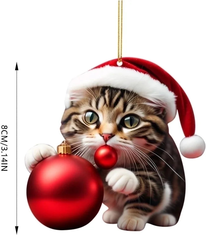 Christmas Christmas Hat Cat Arylic Flat Decorations Hanging Ornaments Car Hanging Accessories