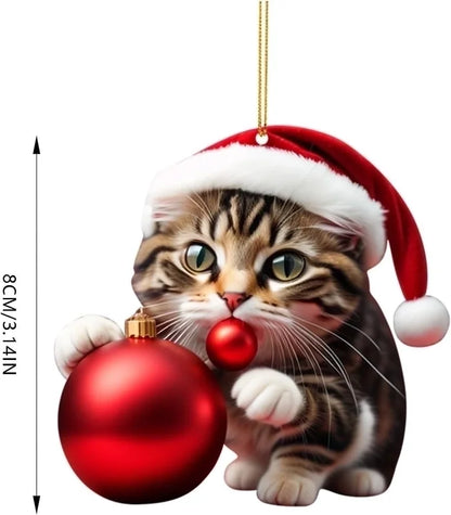 Christmas Christmas Hat Cat Arylic Flat Decorations Hanging Ornaments Car Hanging Accessories