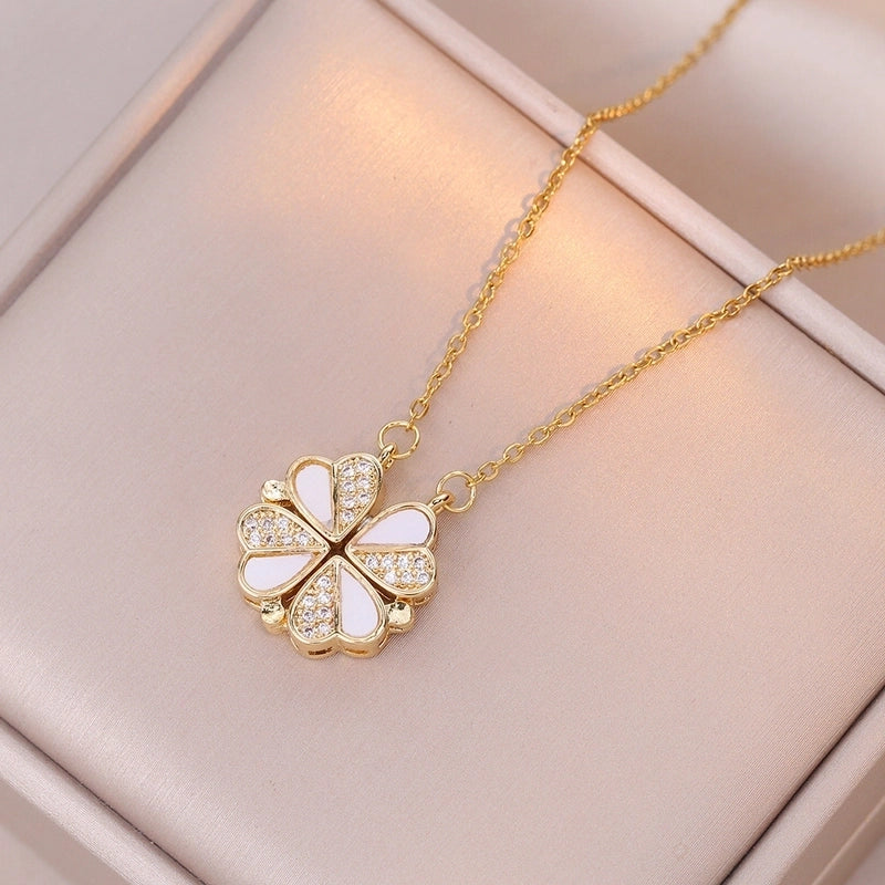 Minimalist Heart Shape Titanium Steel Inlay Rhinestones Women\'s Pendant Necklace