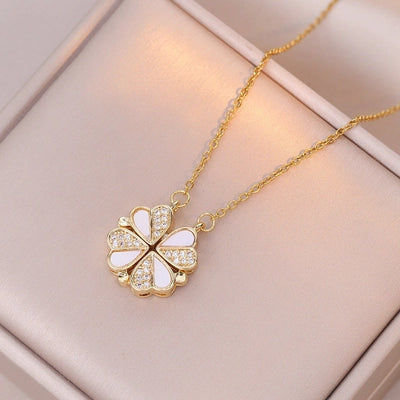 Minimalist Heart Shape Titanium Steel Inlay Rhinestones Women\'s Pendant Necklace