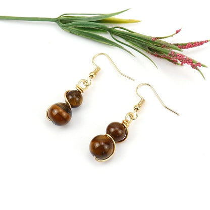 1 Pair Casual Pastoral Gourd Beaded Natural Stone Copper Drop Earrings