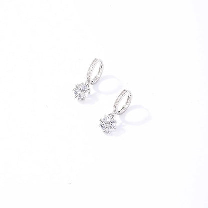 1 Pair Casual Sweet Korean Style Water Droplets Heart Shape Flower Plating Inlay 304 Stainless Steel Zircon Rhodium Plated Drop Earrings