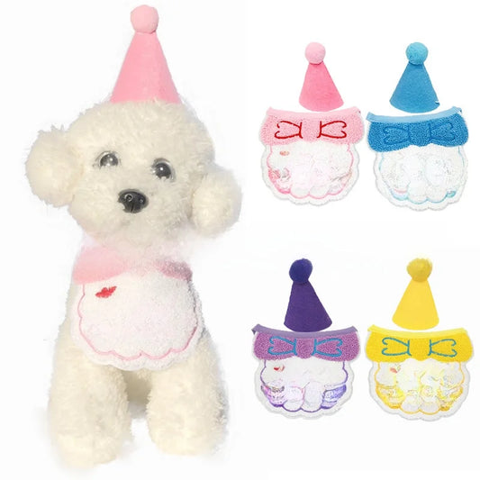 Pet Birthday Bib Cat Birthday Hat Dog Birthday Slippery Towel Cat Birthday Supplies