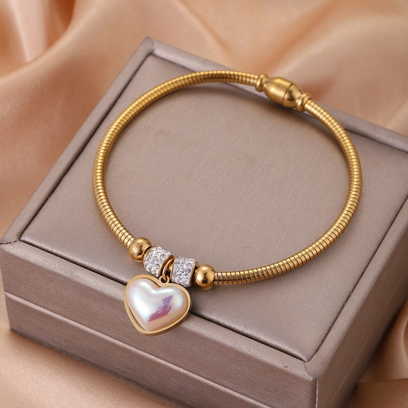 Streetwear Four Leaf Clover Heart Shape Titanium Steel Bangle In Bulk