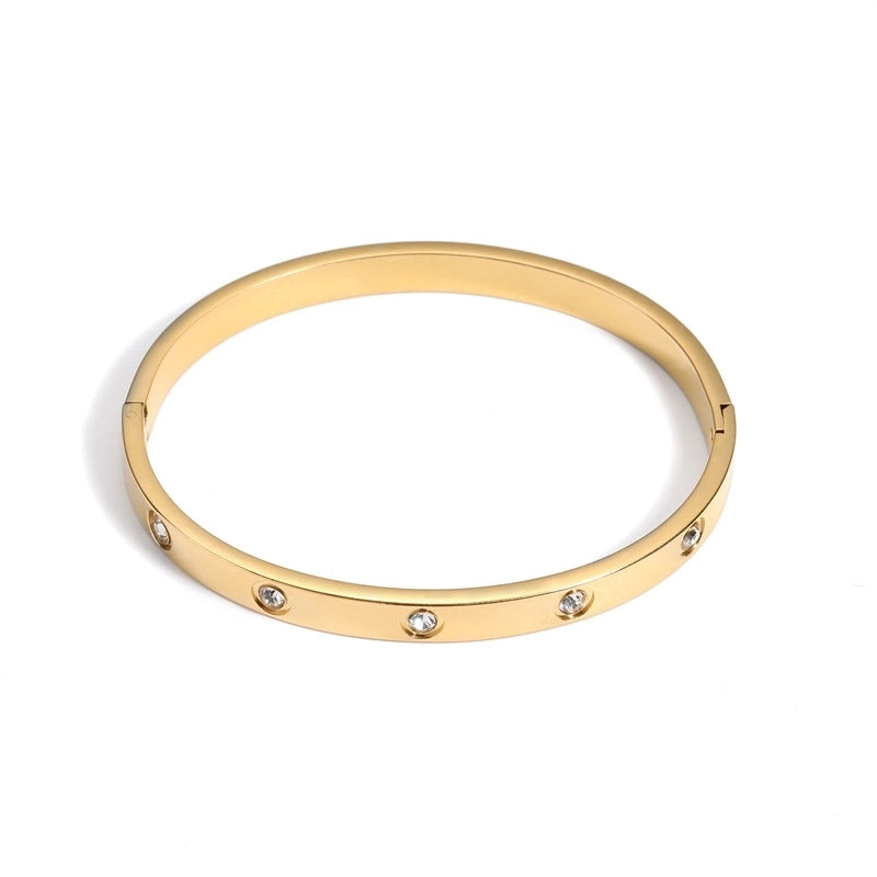 Casual Minimalist Streetwear Geometric 304 Stainless Steel Zircon Bangle In Bulk