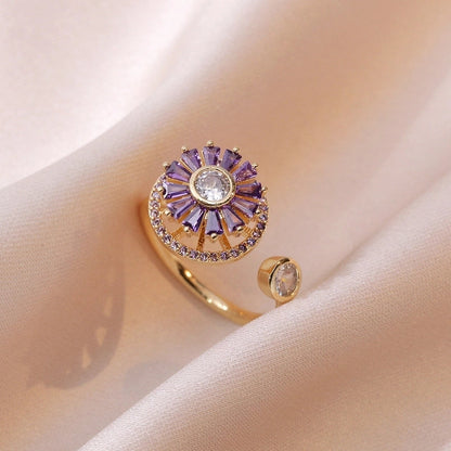 Casual Elegant Flower Copper Zircon Open Rings