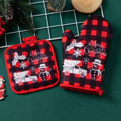 Christmas Minimalist Classic Style Christmas Tree Santa Claus Polyester Heat Resistant Gloves