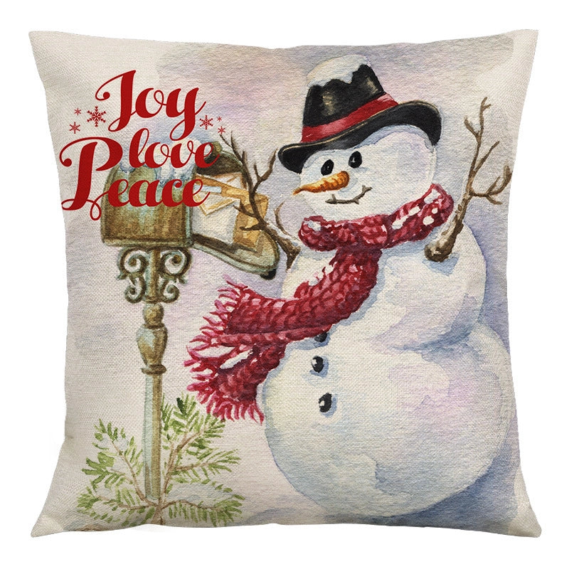 Cute Christmas Tree Snowman Linen Pillow Cases