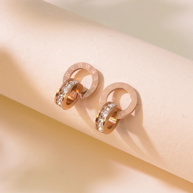 Classic Style Roman Style Commute Round Roman Numeral 304 Stainless Steel Zircon 18K Gold Plated Inlay Bracelets Earrings Necklace