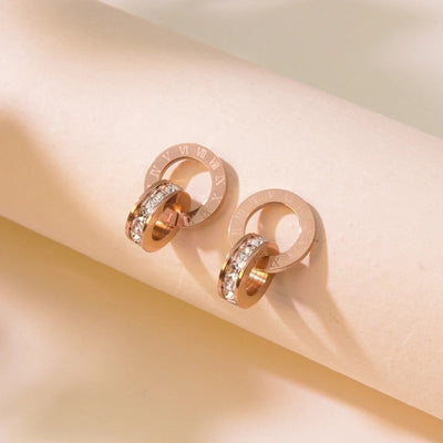 Classic Style Roman Style Commute Round Roman Numeral 304 Stainless Steel Zircon 18K Gold Plated Inlay Bracelets Earrings Necklace