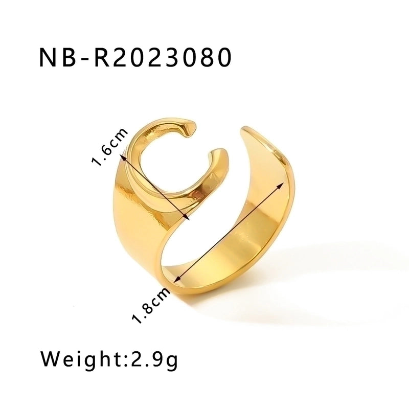304 Stainless Steel 18K Gold Plated Modern Style Minimalist Asymmetrical Plating Letter Open Rings