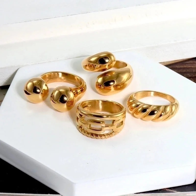 316L Stainless Steel 18K Gold Plated Modern Style Classic Style Shiny Metallic Water Droplets Solid Color Open Rings Rings