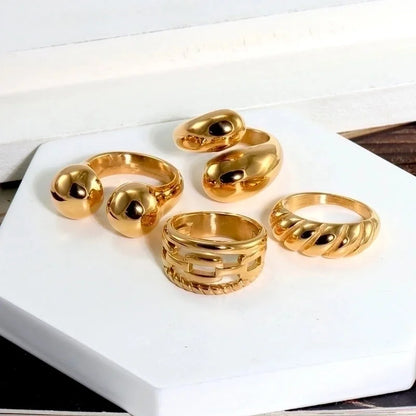 316L Stainless Steel 18K Gold Plated Modern Style Classic Style Shiny Metallic Water Droplets Solid Color Open Rings Rings