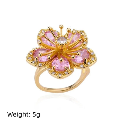 Copper 18K Gold Plated Flower Zirconia Open Rings Rings