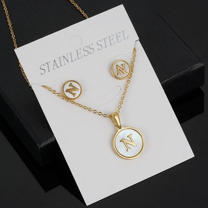 Minimalist Round Letter 304 Stainless Steel Shell 18K Gold Plated Gold Plated Stainless Steel Jewelry Sets