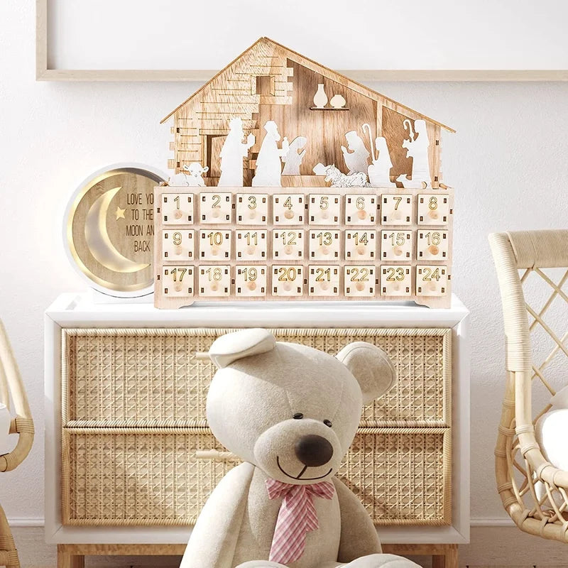 Christmas Retro Classic Style Jesus Wood Holiday Festival Calendar Ornaments Decorations Table Decoration