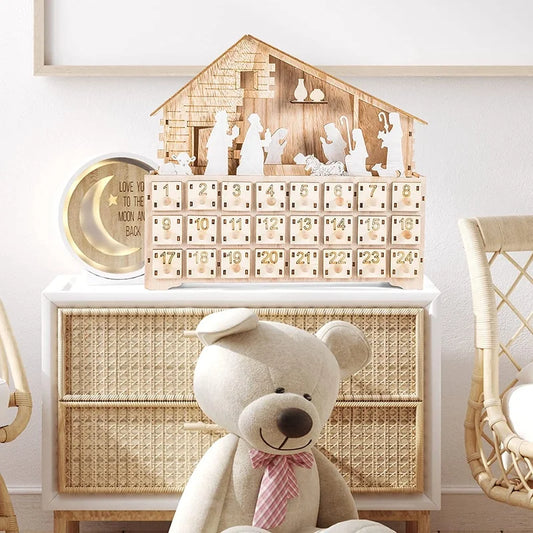 Christmas Retro Classic Style Jesus Wood Holiday Festival Calendar Ornaments Decorations Table Decoration