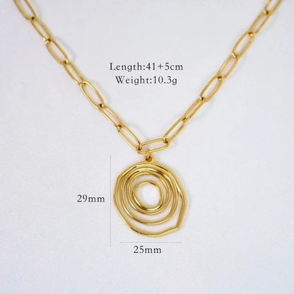 2 Pieces Minimalist Geometric Titanium Steel 14K Gold Plated Pendant Necklace