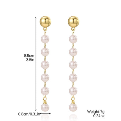1 Pair Minimalist Geometric Inlay Imitation Pearl Rhinestones Drop Earrings