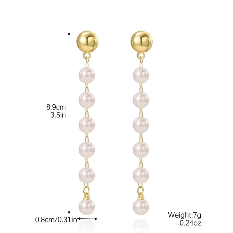 1 Pair Minimalist Geometric Inlay Imitation Pearl Rhinestones Drop Earrings