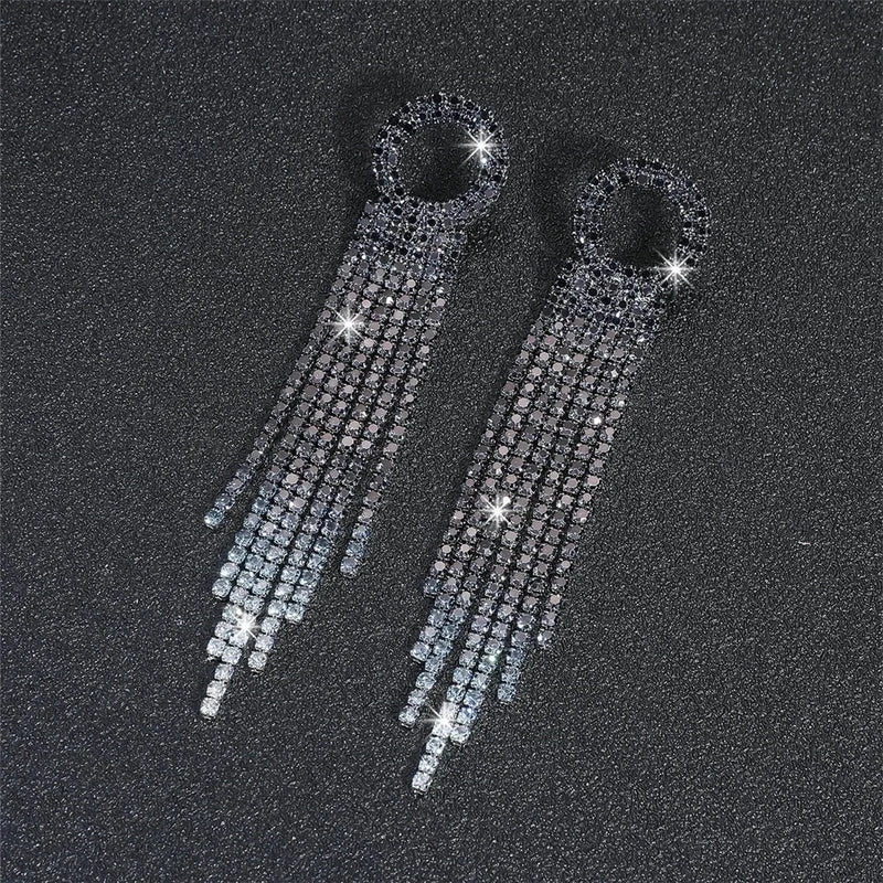 1 Pair Sweet Tassel Plating Inlay Copper Rhinestones Silver Plated Drop Earrings