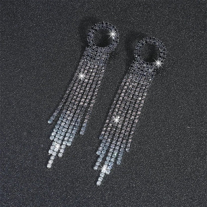 1 Pair Sweet Tassel Plating Inlay Copper Rhinestones Silver Plated Drop Earrings