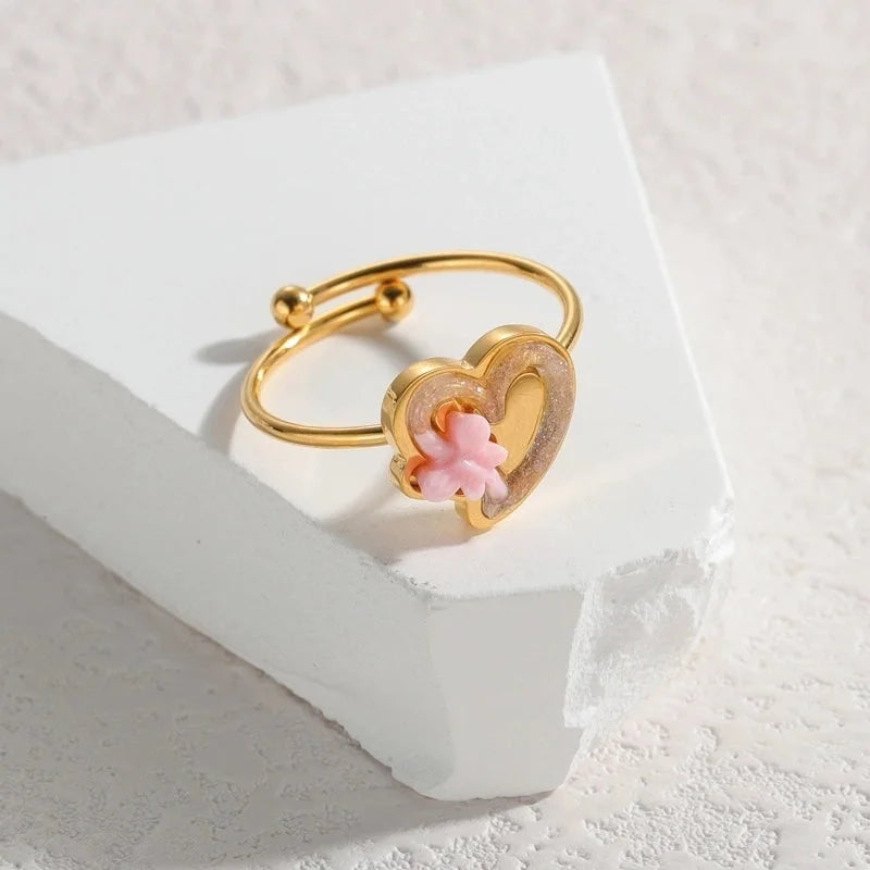 Cute Butterfly 304 Stainless Steel 18K Gold Plated Open Rings