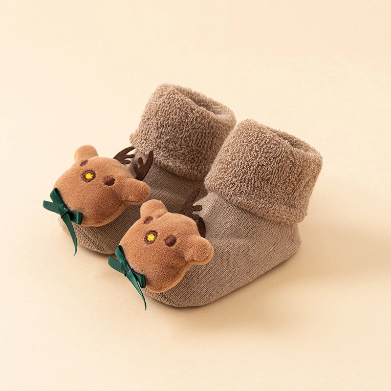 New Newborn Baby Socks Autumn And Winter A Cotton Red Terry Fleece-lined Thickened Non-slip Baby Christmas Floor Socks 1