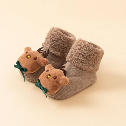 New Newborn Baby Socks Autumn And Winter A Cotton Red Terry Fleece-lined Thickened Non-slip Baby Christmas Floor Socks 1