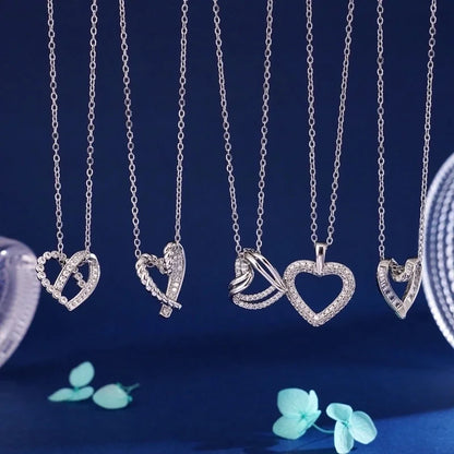 304 Stainless Steel Copper Inlay Heart Shape Zircon Pendant Necklace