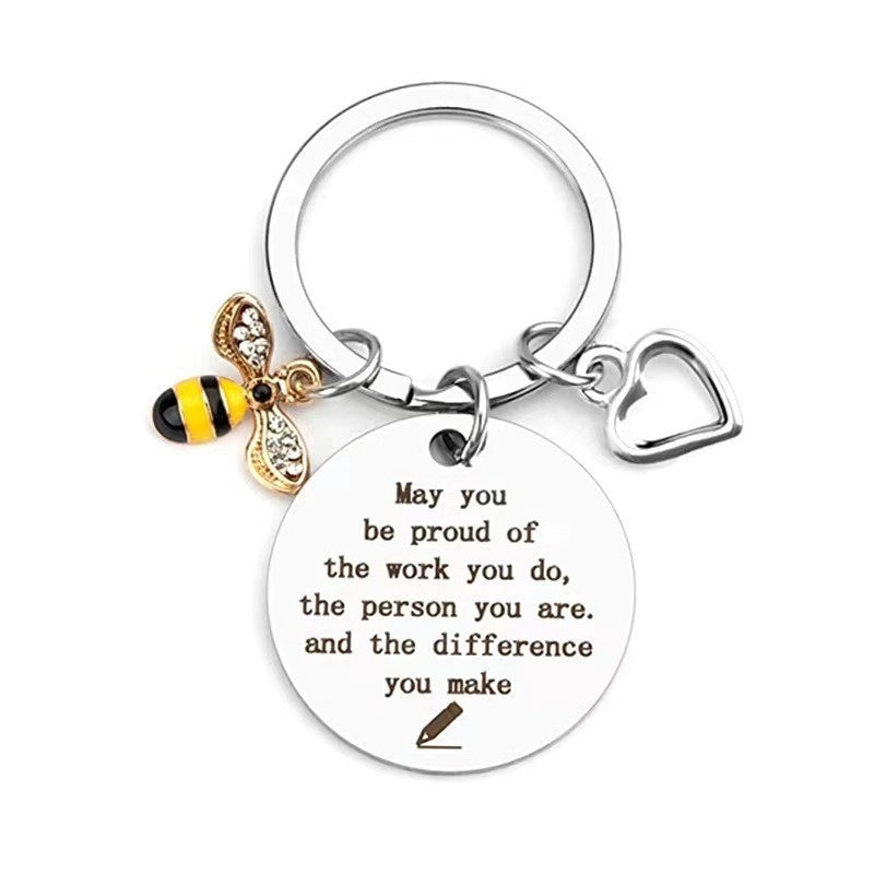 European And American Cross-border Amazon Bee Stainless Steel Keychain Christmas Valentine's Day Gift Engraving Keychain