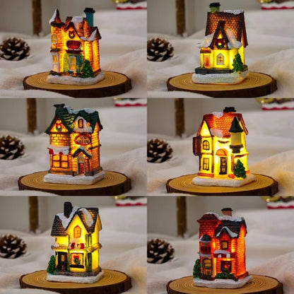 Christmas Small Ornaments Holiday Decorations Christmas Eve House Micro Landscape Luminous Desktop Window Scene Layout Gift