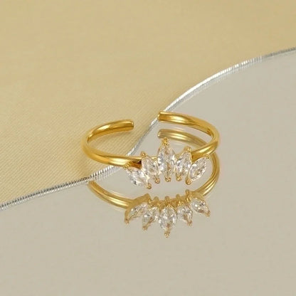 Stainless Steel 18K Gold Plated Elegant Minimalist Inlay Crown Zircon Open Rings