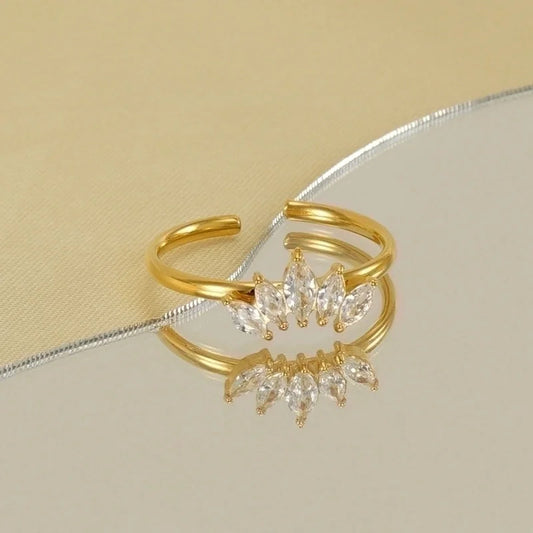Stainless Steel 18K Gold Plated Elegant Minimalist Inlay Crown Zircon Open Rings