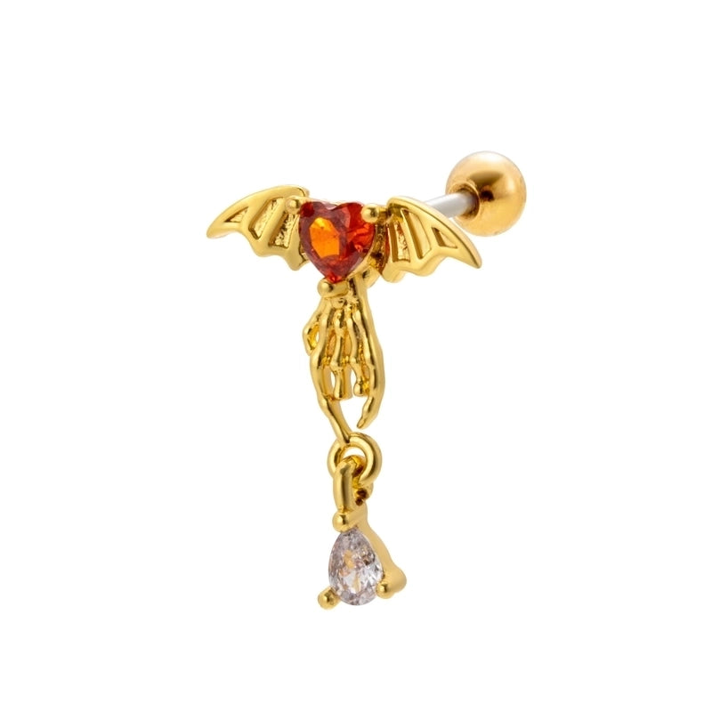 1 Piece Ear Cartilage Rings & Studs Vintage Style Bat 316L Stainless Steel Copper Plating Inlay Zircon