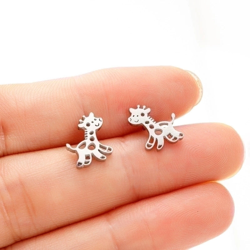 1 Pair Cute Giraffe Plating 304 Stainless Steel 18K Gold Plated Ear Studs