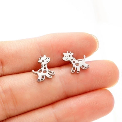 1 Pair Cute Giraffe Plating 304 Stainless Steel 18K Gold Plated Ear Studs