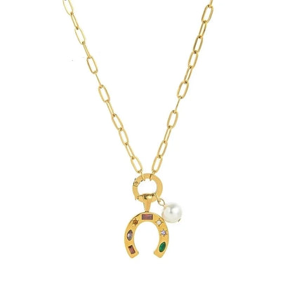 Minimalist Sun Moon Heart Shape 201 Stainless Steel 304 Stainless Steel Zircon 18K Gold Plated Beaded Pendant Necklace